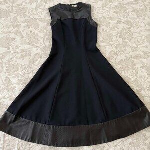 L'AGENCE Embossed Leather Trim Ponte Knit Flare Sleeveless Dress Size 2